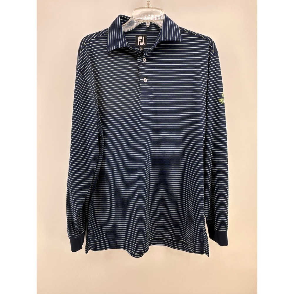 FootJoy Mens Raptor Bay Golf Club Striped Long Sleeve Polo Shirt Navy Green M